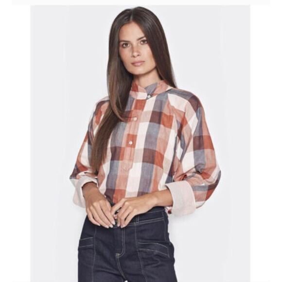JOIE Dia Plaid Top in Cider Orange Size XL lined with a gingham print - Picture 3 of 12